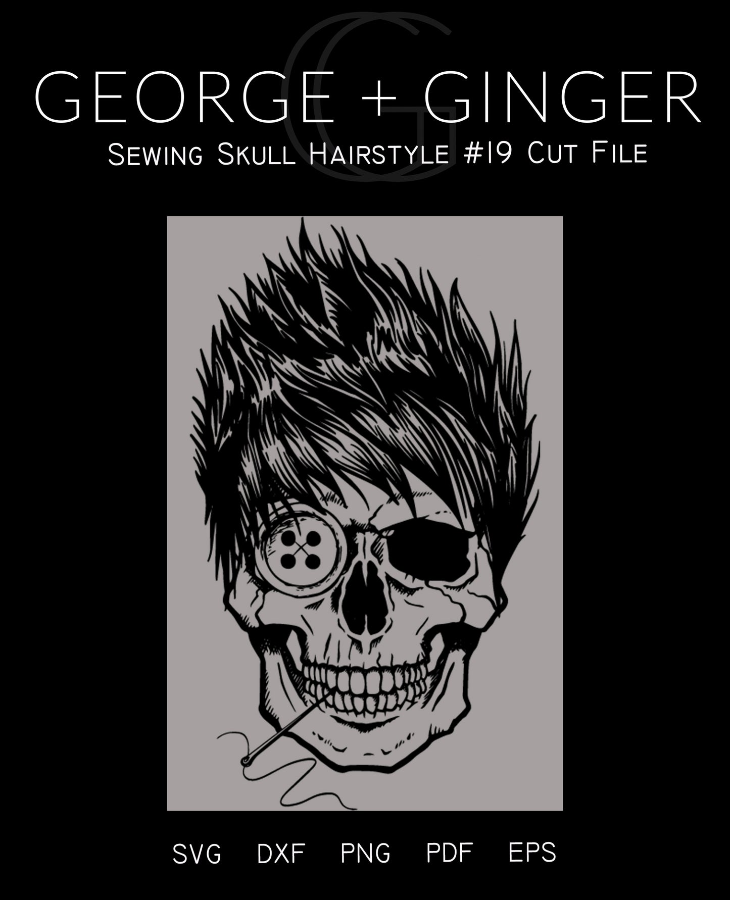 Sewing Skull (Hairstyle #19) Digital Cut File
