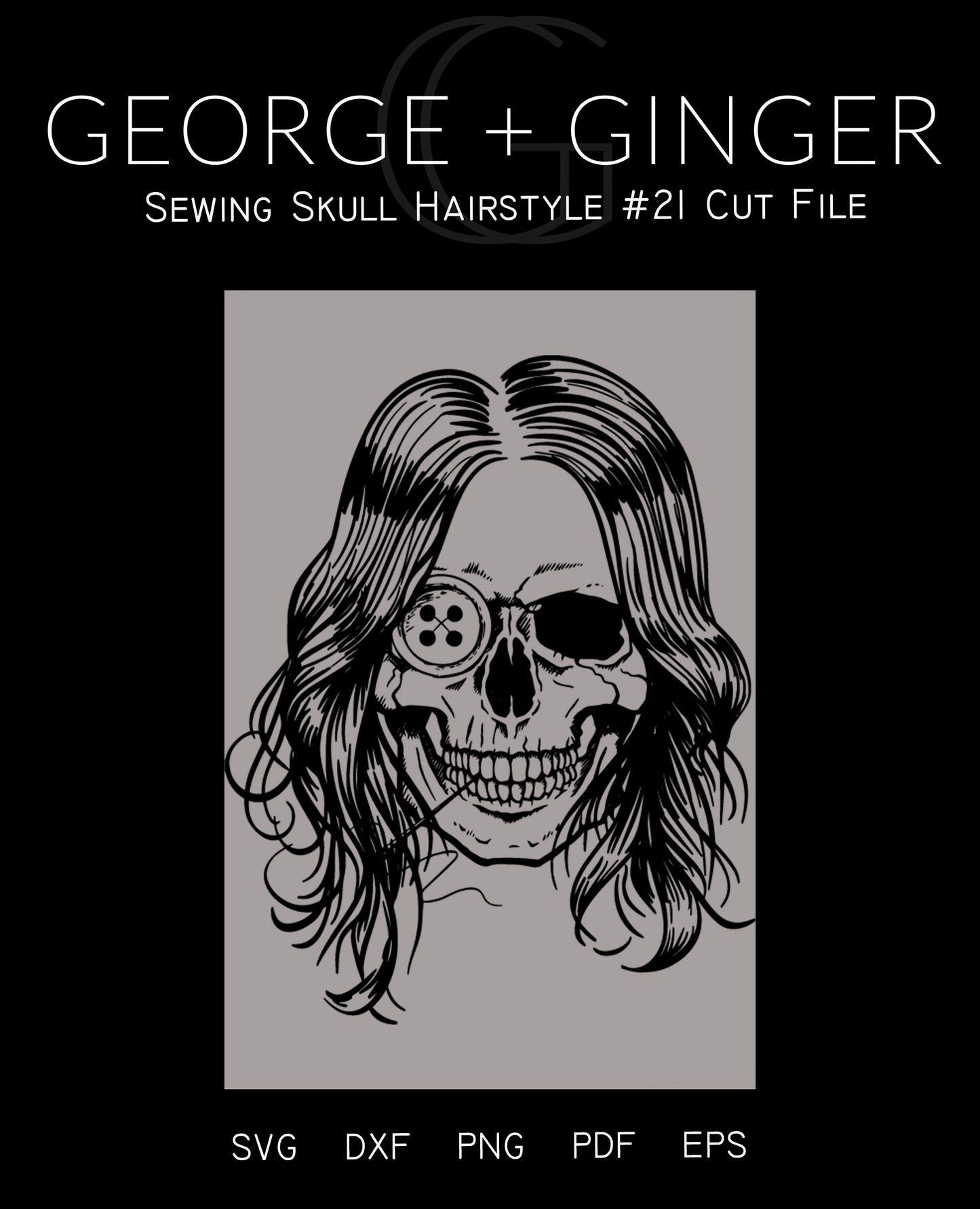 Sewing Skull (Hairstyle #21) Digital Cut File