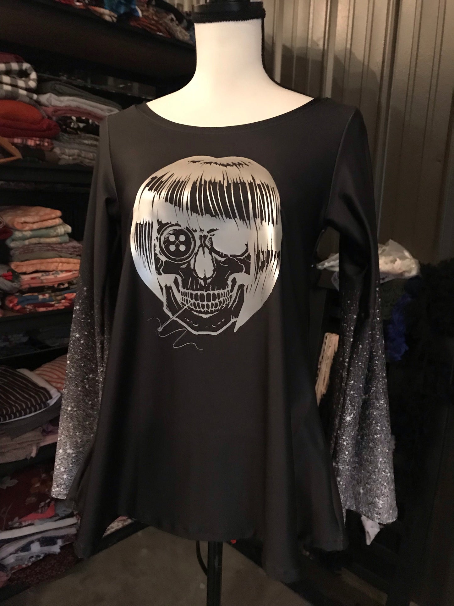 Sewing Skull (Hairstyle #16) Digital Cut File