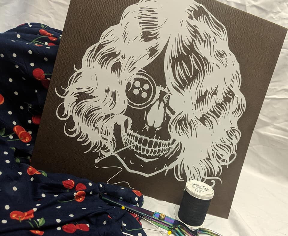 Sewing Skull (Hairstyle #2) Digital Cut File