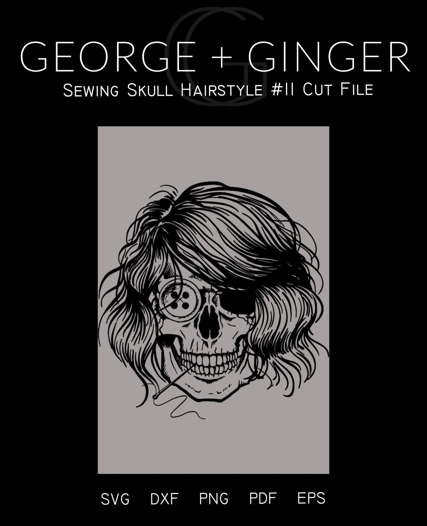 Sewing Skull (Hairstyle #11) Digital Cut File