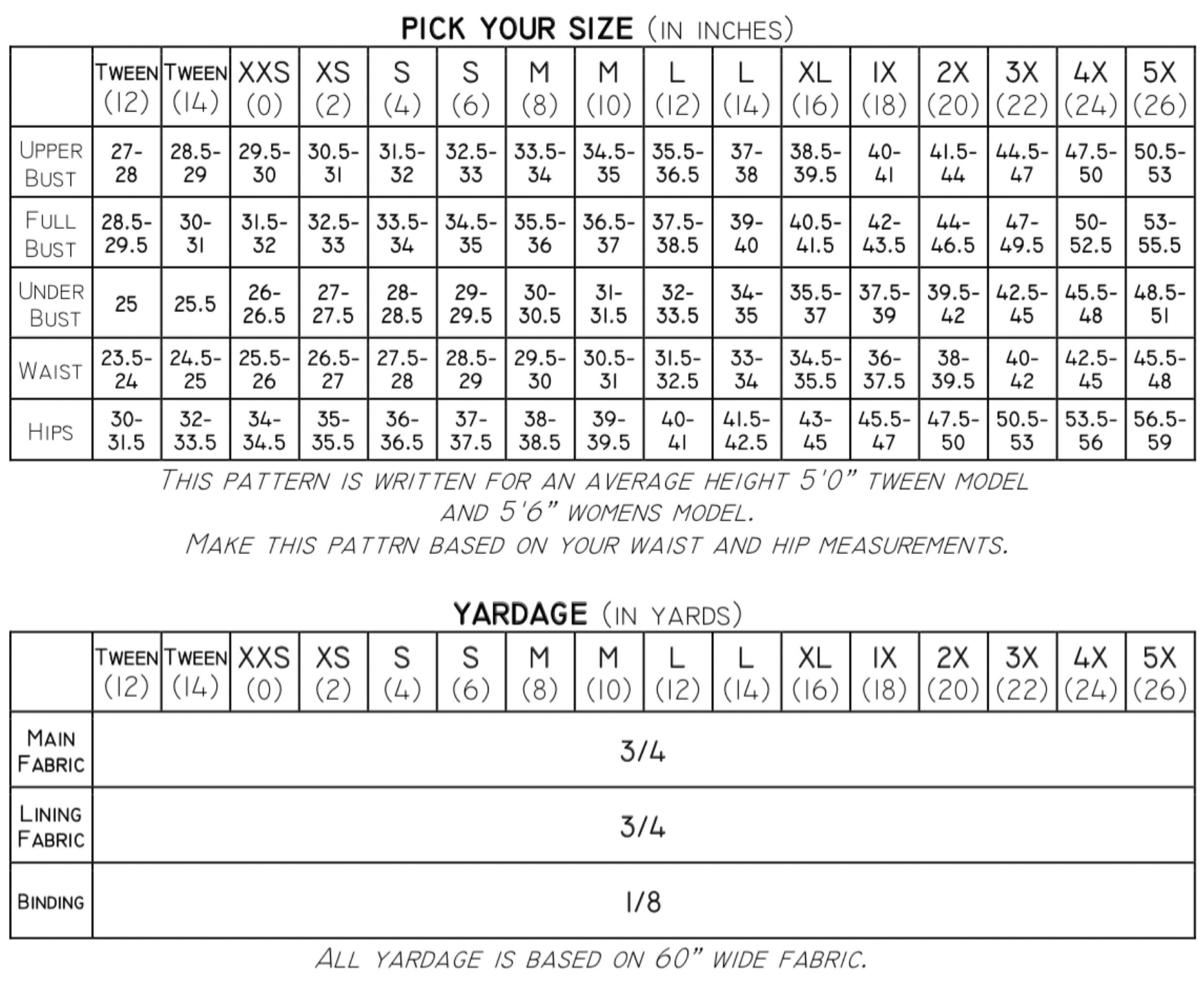 YouTube Patterns (old size chart) – George And Ginger Patterns