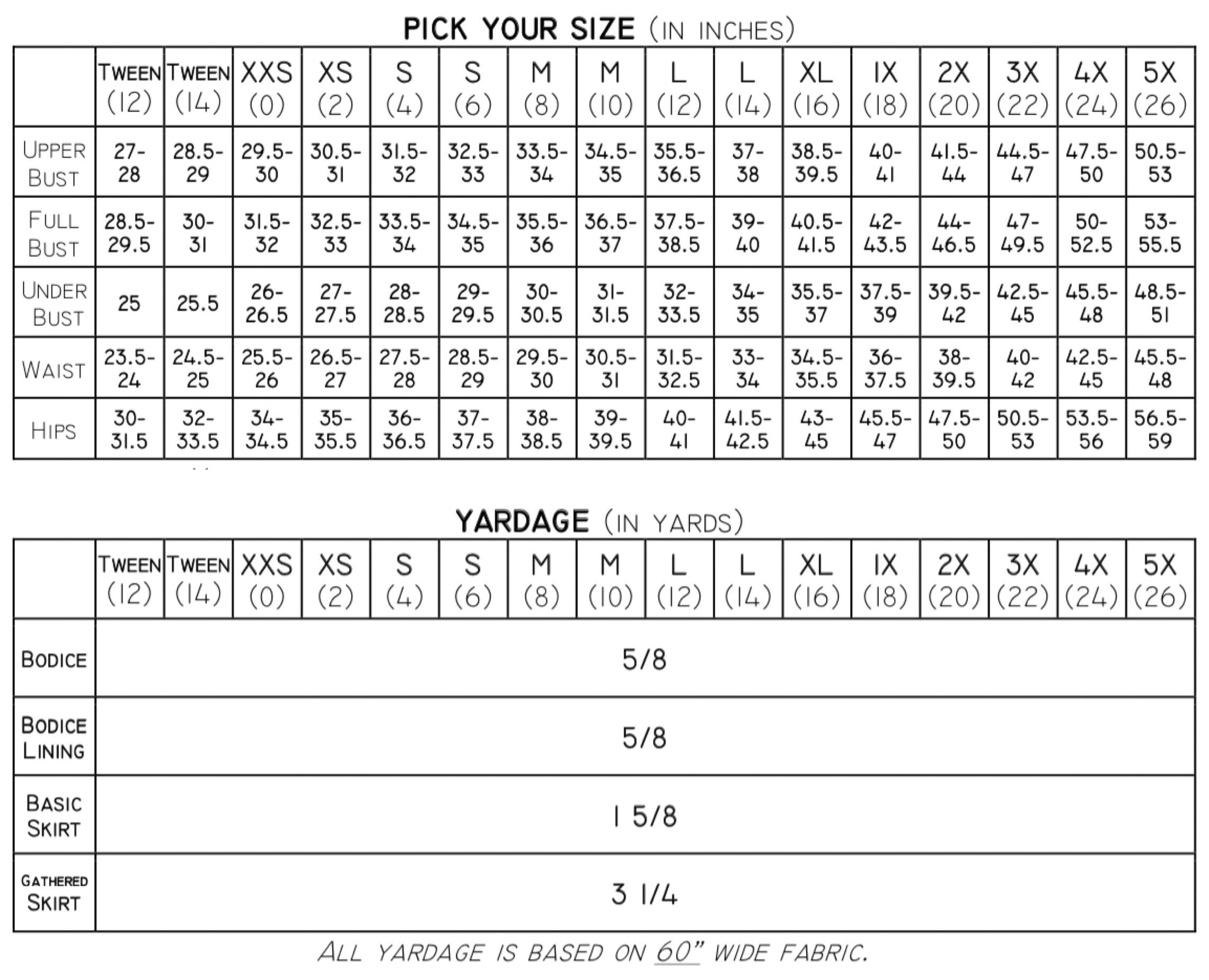 G O T H + G R U N G E (old size chart) – George And Ginger Patterns