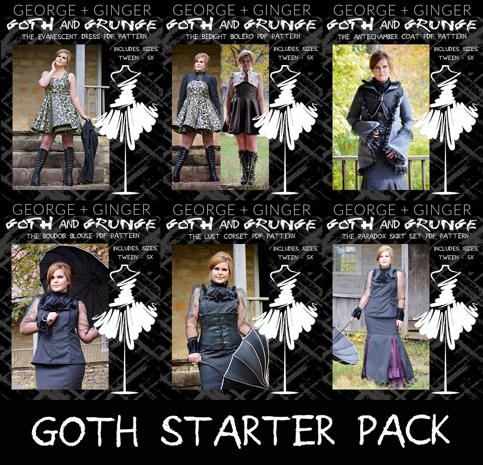 Goth Starter Pack Collection PDF Sewing Pattern – George And Ginger Patterns goth-starter-pack-collection-pdf-sewing-pattern-george-and-ginger-patterns